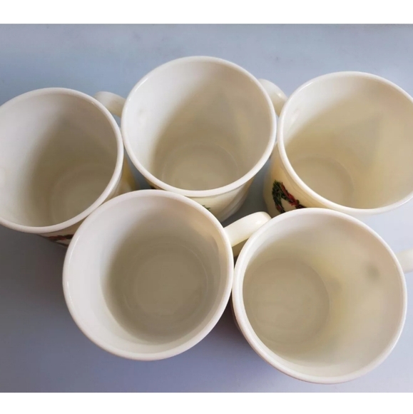 France Christmas Mugs Noel Wreath Tree 2 Sided Decor Vintage Salem Porcelle Set5 - Picture 3 of 6